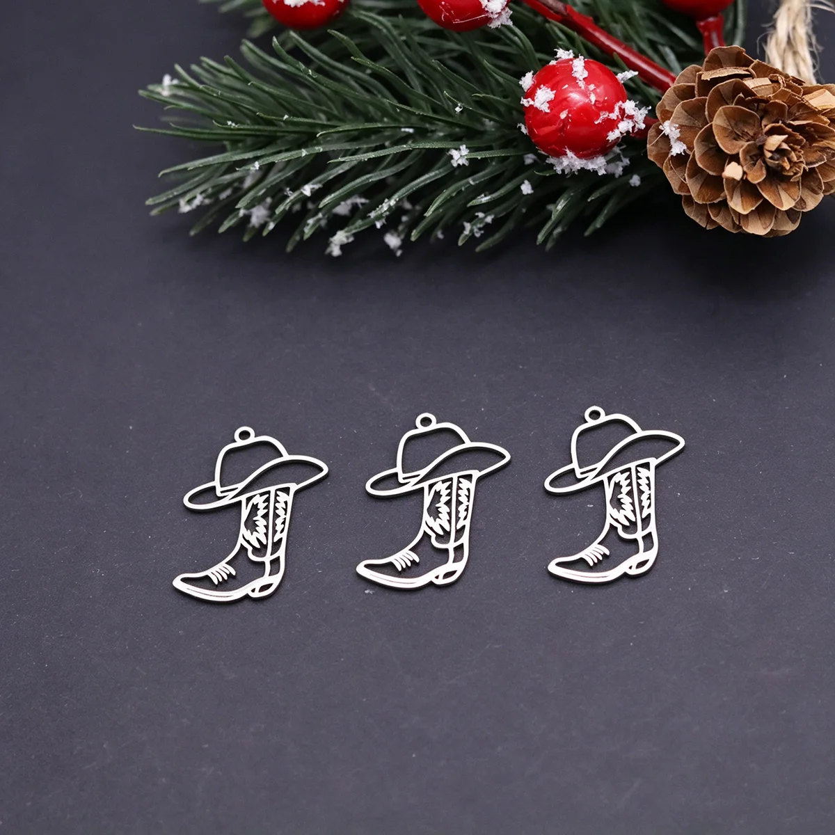 3pcs Western Cowboy Boot & Hat Charms Stainlesss Steel Pendants Earrings Necklace Crafts Supplies DIY Jewelry Making