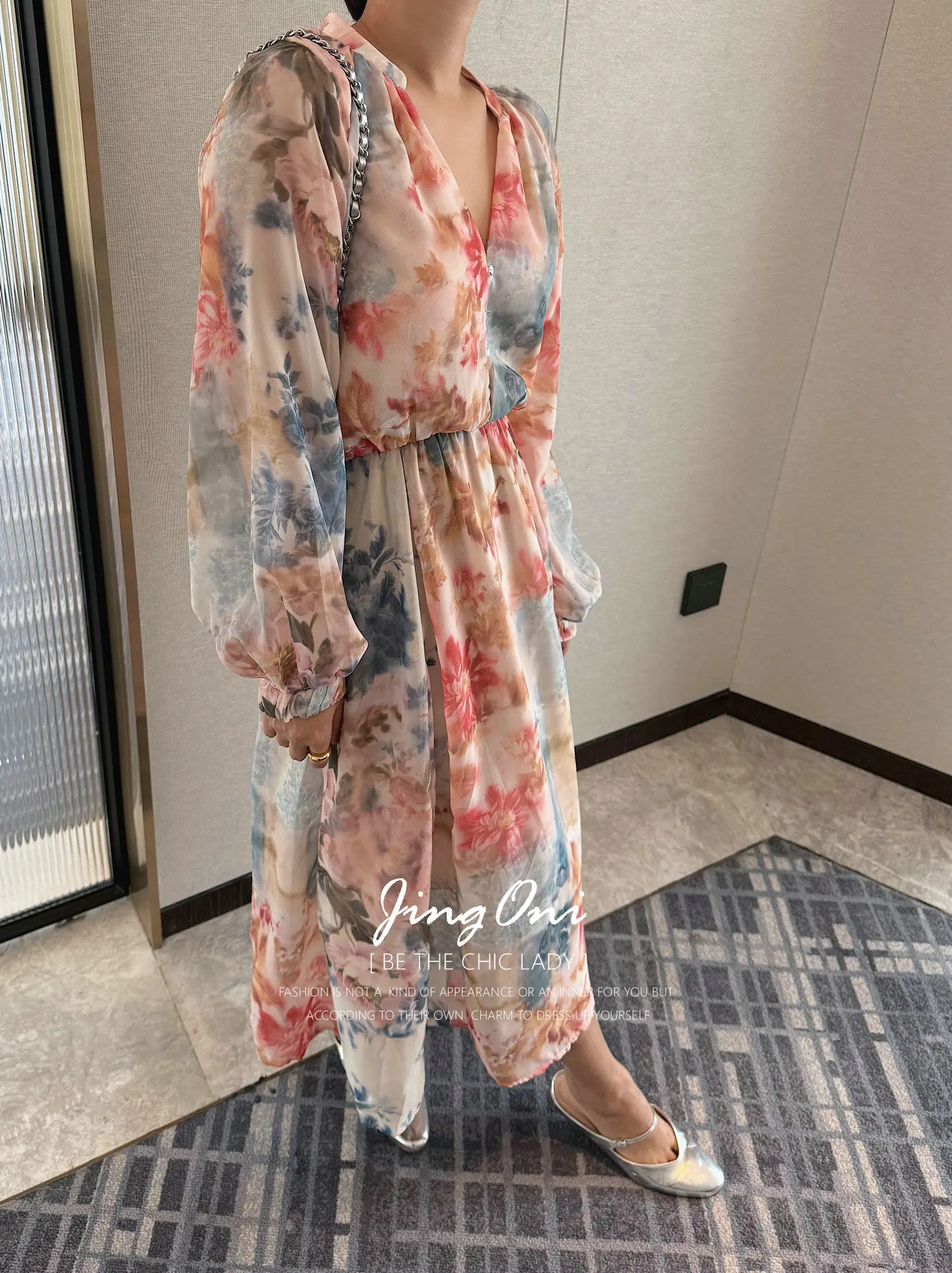 

Floral Chiffon Dress 2025 Spring Autumn Woman Clothing Y2K Korean Fashion Boho Long Sleeve Vintage Elegant lolita Party Evening