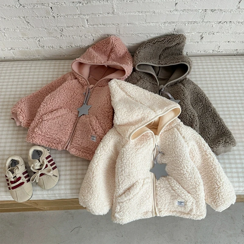 2025 Autumn Winter Warm New 2 3 4 6 8 10 Years Children Brother Sister Outwear Hooded Kids Baby Boys Girls Hat Fleece Jacket