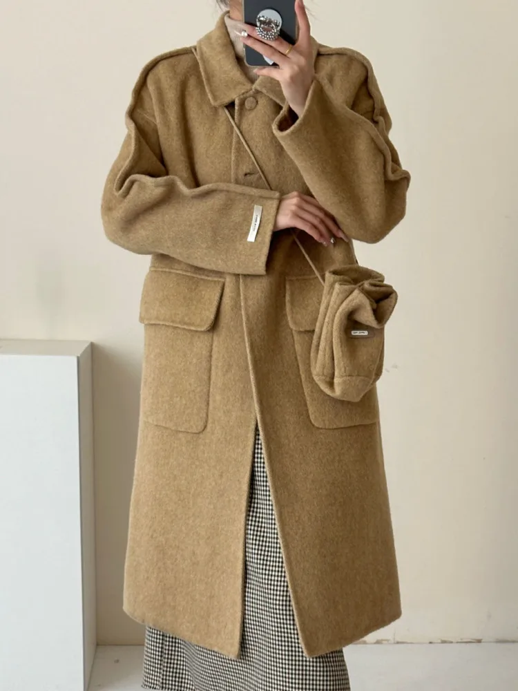 ZMEENNA Womens Elegant Wool Blend Long Coat Collared Single Breasted Warm Winter Outerwear Stylish Loose Fit Casual ZM3475