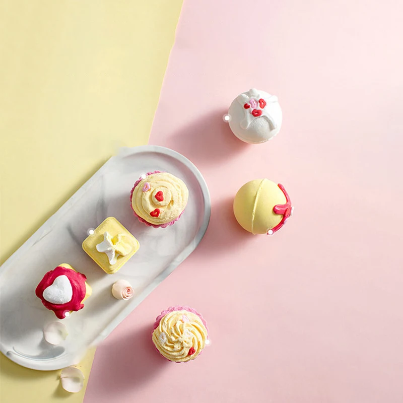 Set de bombas de baño en forma de pastel, Set de regalo de aceite esencial para la piel seca, hidratante, para baño de burbujas y Spa, regalos de cumpleaños para el día de la madre, 6 unids/set