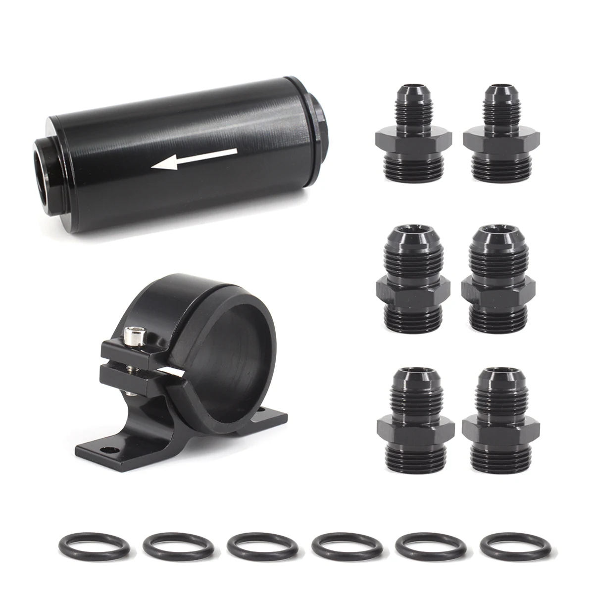 

50MM Fuel Filter Set 10MICRON Stainless Filter Element with AN6 AN8 AN10 Adapter Bracket Clamp Universal Mount Bracket Black