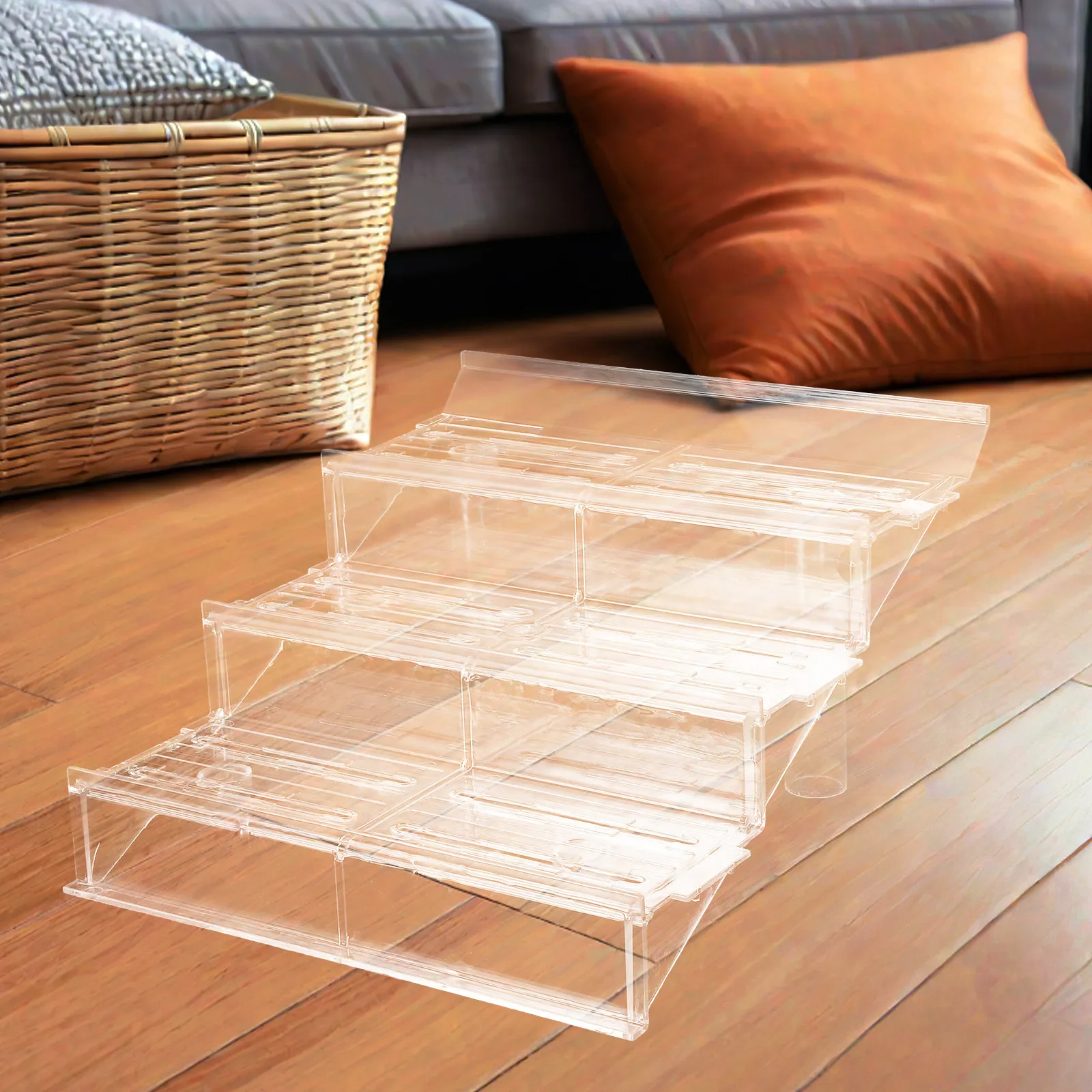 Clear Plastic Refrigerated Display Riser for Supermarket Food Counter 3-Tier Slanted Step Design Enhanced Visibility Fresh Fruit