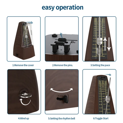 Imagen 2 del producto Metrónomos mecánicos para piano, guitarra, violín, bajo y otros instrumentos musicales, sonido fuerte, alta precisión (grano de madera)
