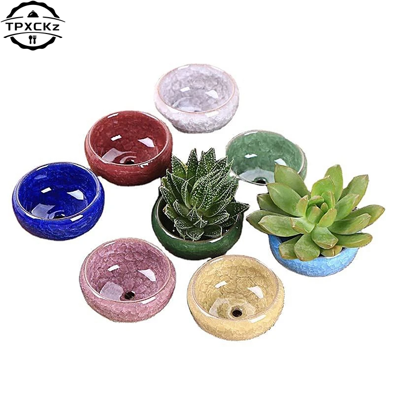 1pc Cute Ice-Crack Glaze Flower Ceramics Succulent Planter Mini Plant Pot Garden Flowerpot For Home Office Desktop Decoration