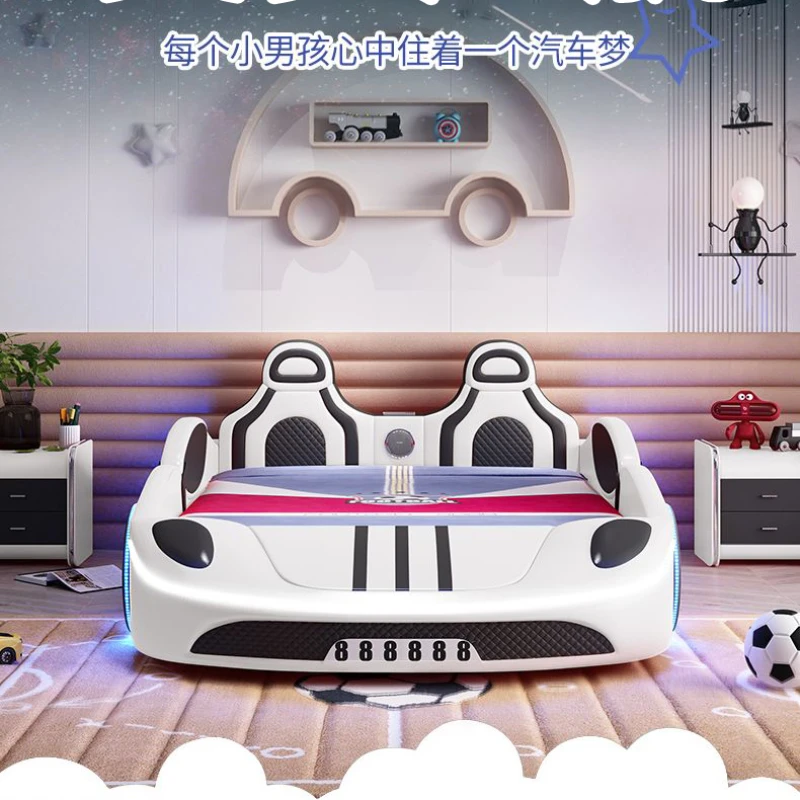 Children's bed, boy's car bed, simple design, small unit, creative storage with guardrail, single person