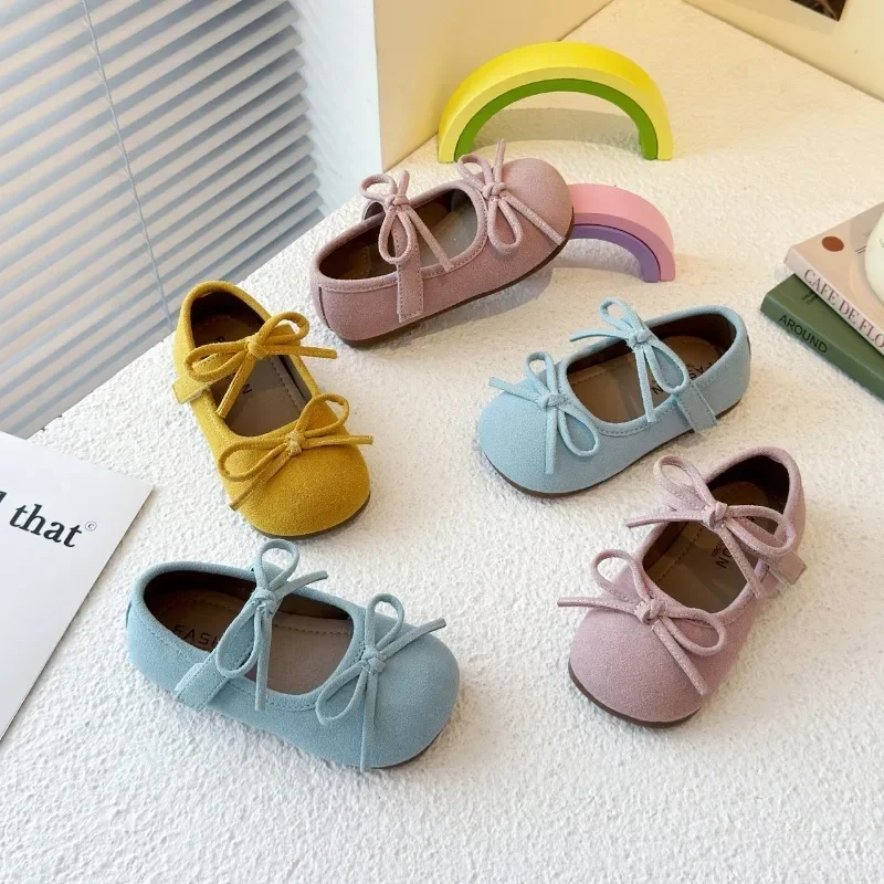 

Kids Dance Shoes Double Bows Girls Moccasins Candy Soild Color Round Toes 2025 New Children Princess Shoes Performance Soft Sole