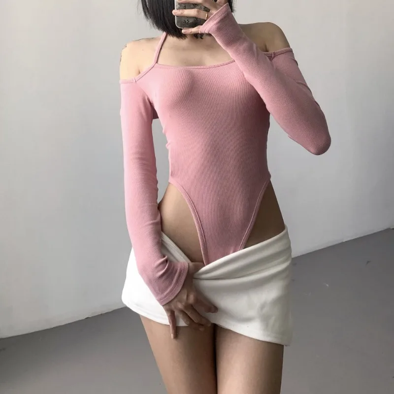 American Spicy Girl – body décontracté à manches longues, Sexy, col suspendu, Camisole de sport, cravate serrée, coupe haute, T-shirt pour femmes