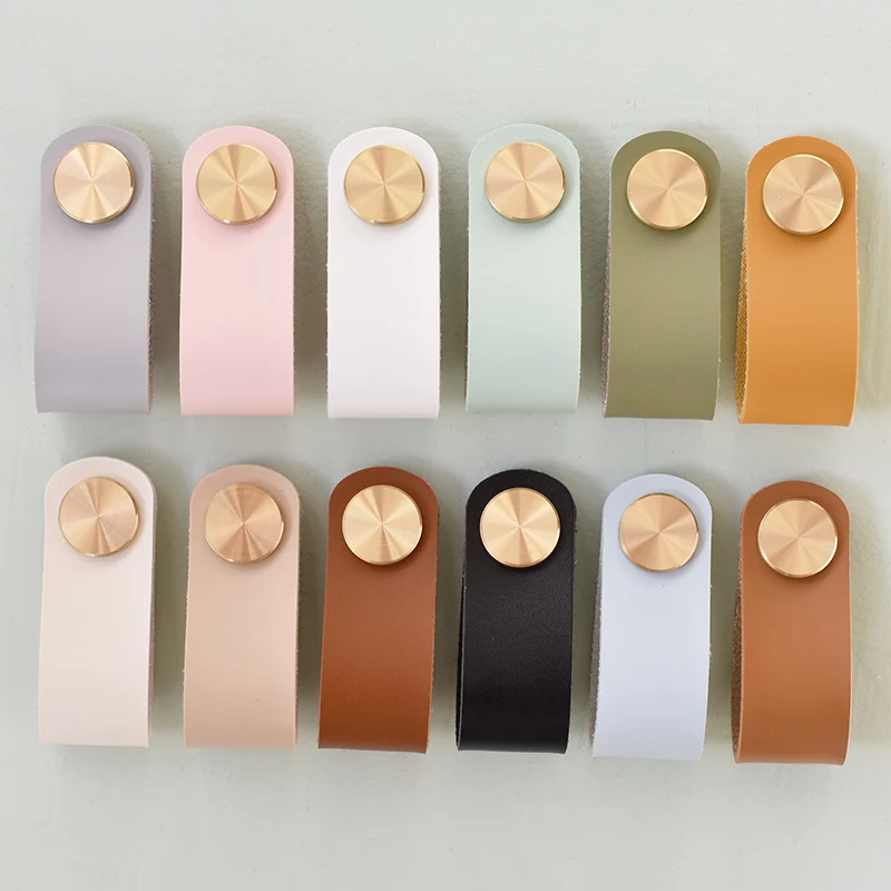 Nordic Furniture Dresser Drawer Knob Gold Brass Cupboard Kitchen Cabinet Handle Wardrobe Door Pulls Artificial Leather