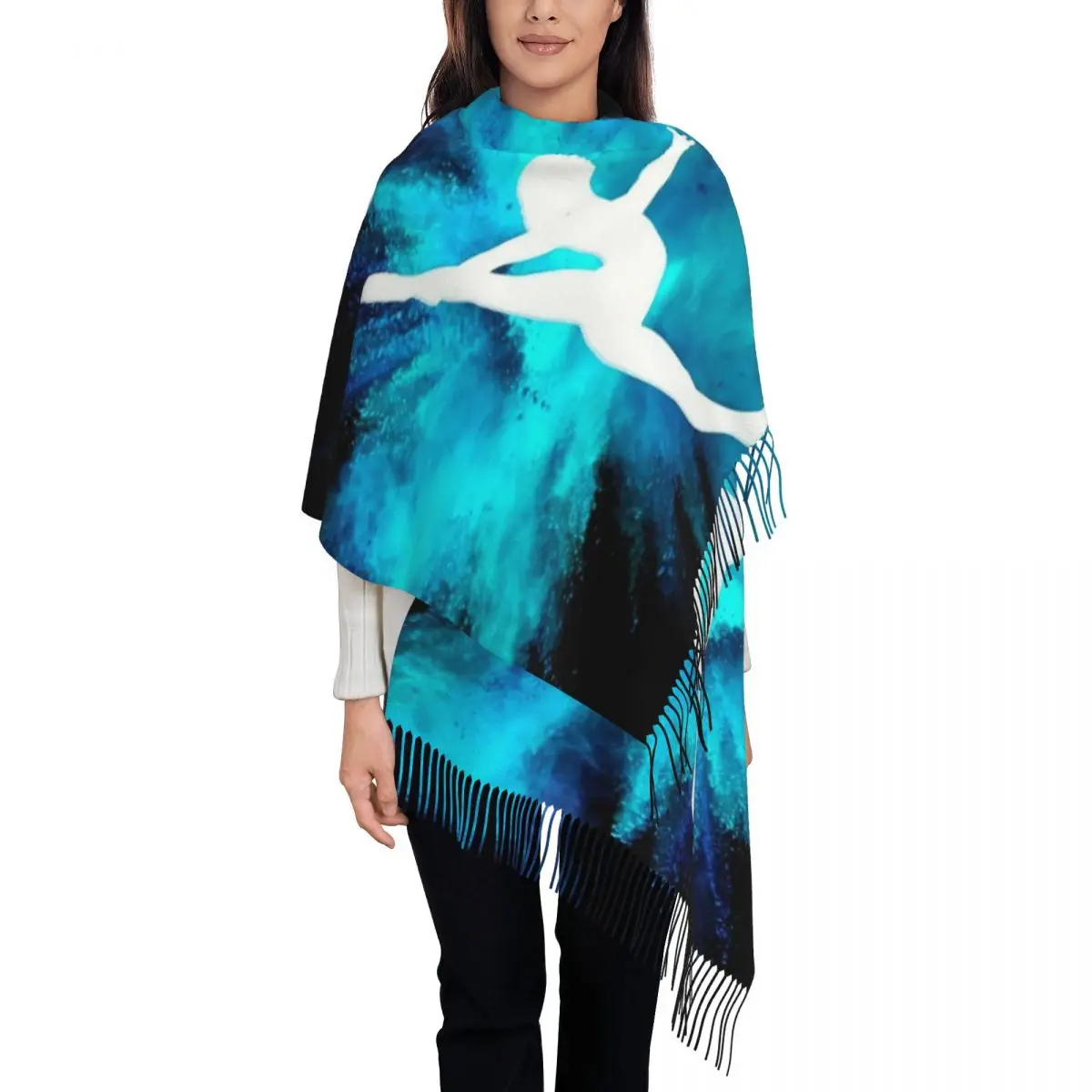 CustomElegant Gymnastics Art Print Scarf Wrap for Women Long Winter Fall Warm Tassel Shawl Unisex Scarves