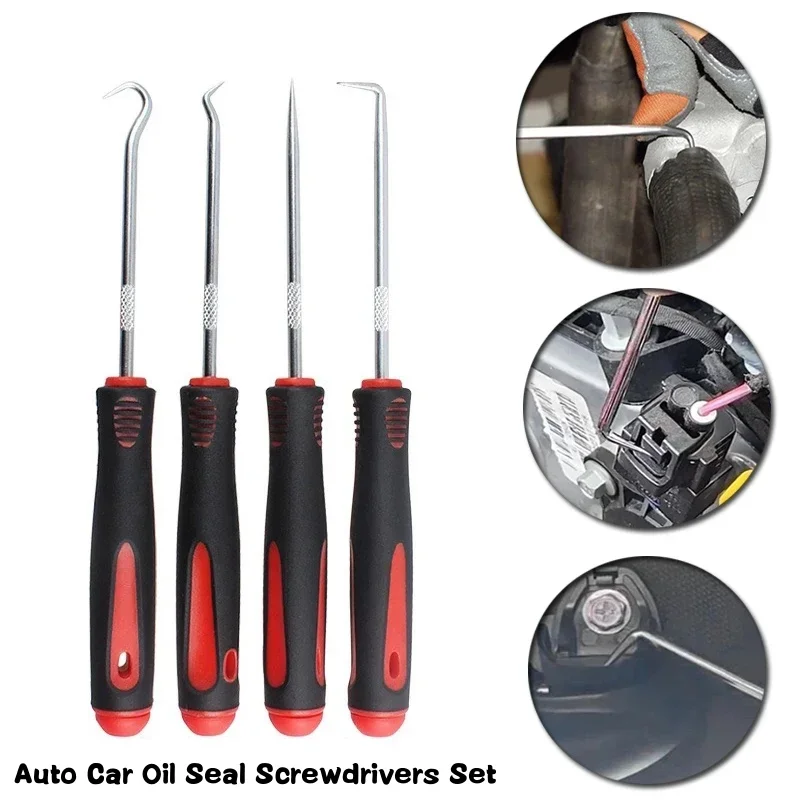 4 Piece Automotive Hook Set Car Auto Oil Seal/O-Ring Seal Gasket Screwdrivers Sets Mini Pick Hooks Puller Remover Repair Tools