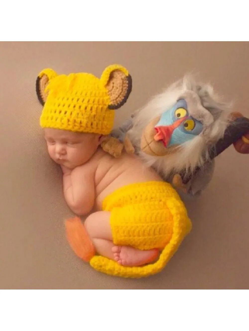 Noworodek strój fotograficzny król lew Simba rekwizyty kostiumowe zwierząt ręcznie robione na szydełku dzianiny spodnie dziecięce kapelusz kombinezon jednoczęściowy Fotografia