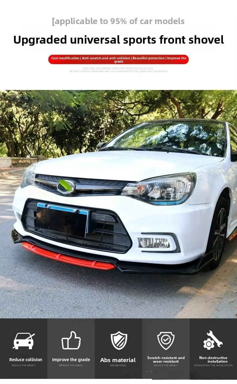 Vierteiliger Universeller Auto-Diffusor Frontlippe Frontspoiler Auto-Karosserie-Kit Schwarz&Rot Frontspoiler – Detail 11