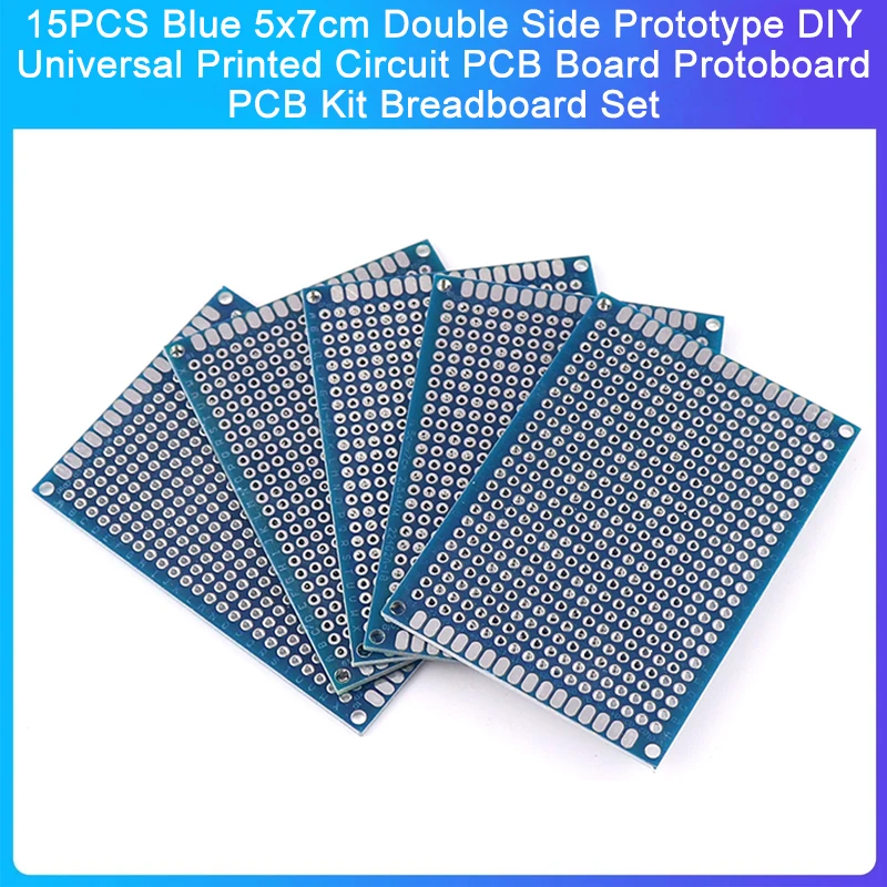 15PCS Blue 5x7cm Double Side Prototype DIY Universal Printed Circuit PCB Board Protoboard PCB Kit Breadboard Set