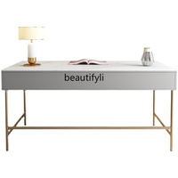 Simple Desk Office Home Computer Desk Stainless Steel Gold-Plated Stone Plate Desk Solid Wood Table