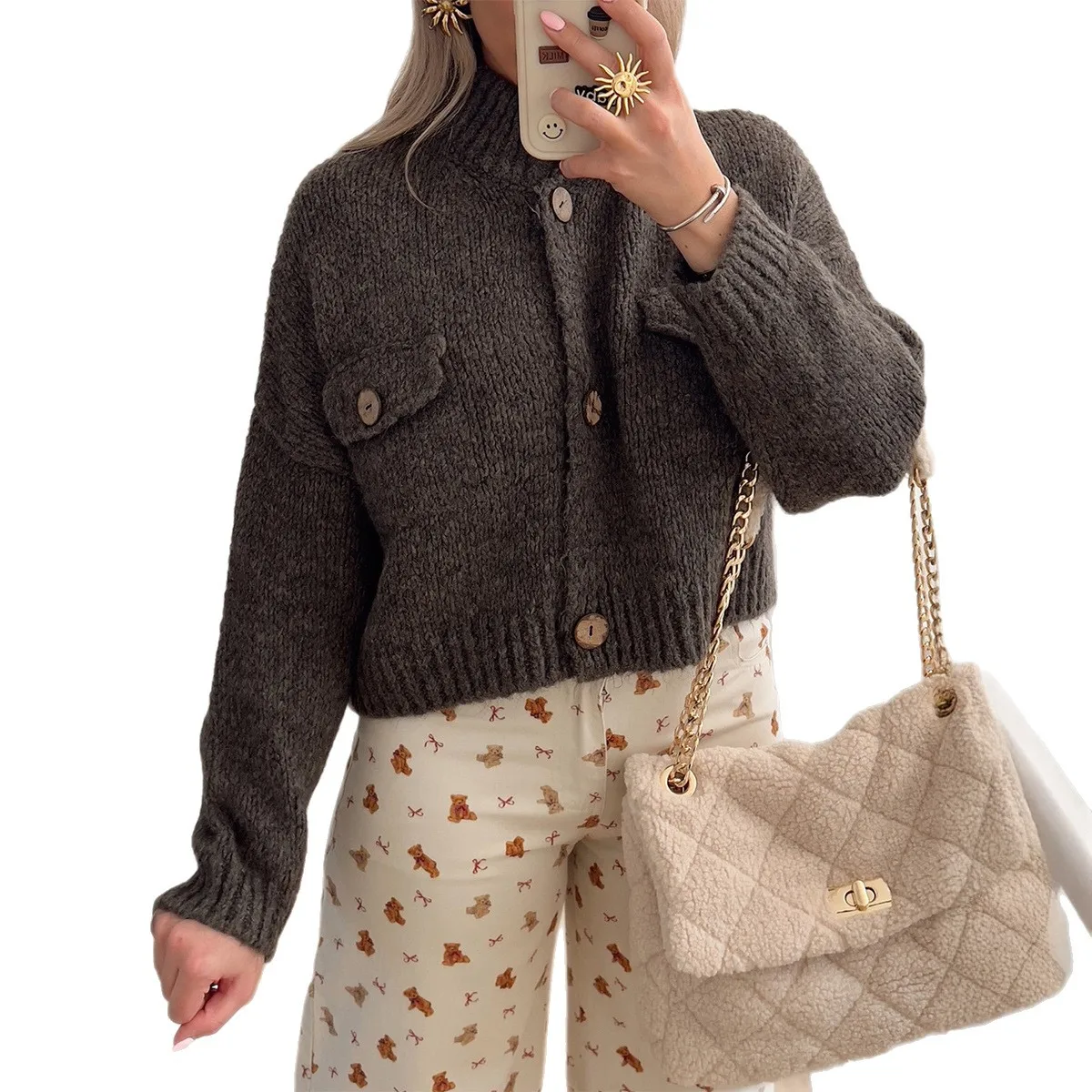 

2025 New Fashion Button Long-sleeved Jacket For Women Winter Casual Loose Retro Solid Color Knitted Home Sweater Jacket