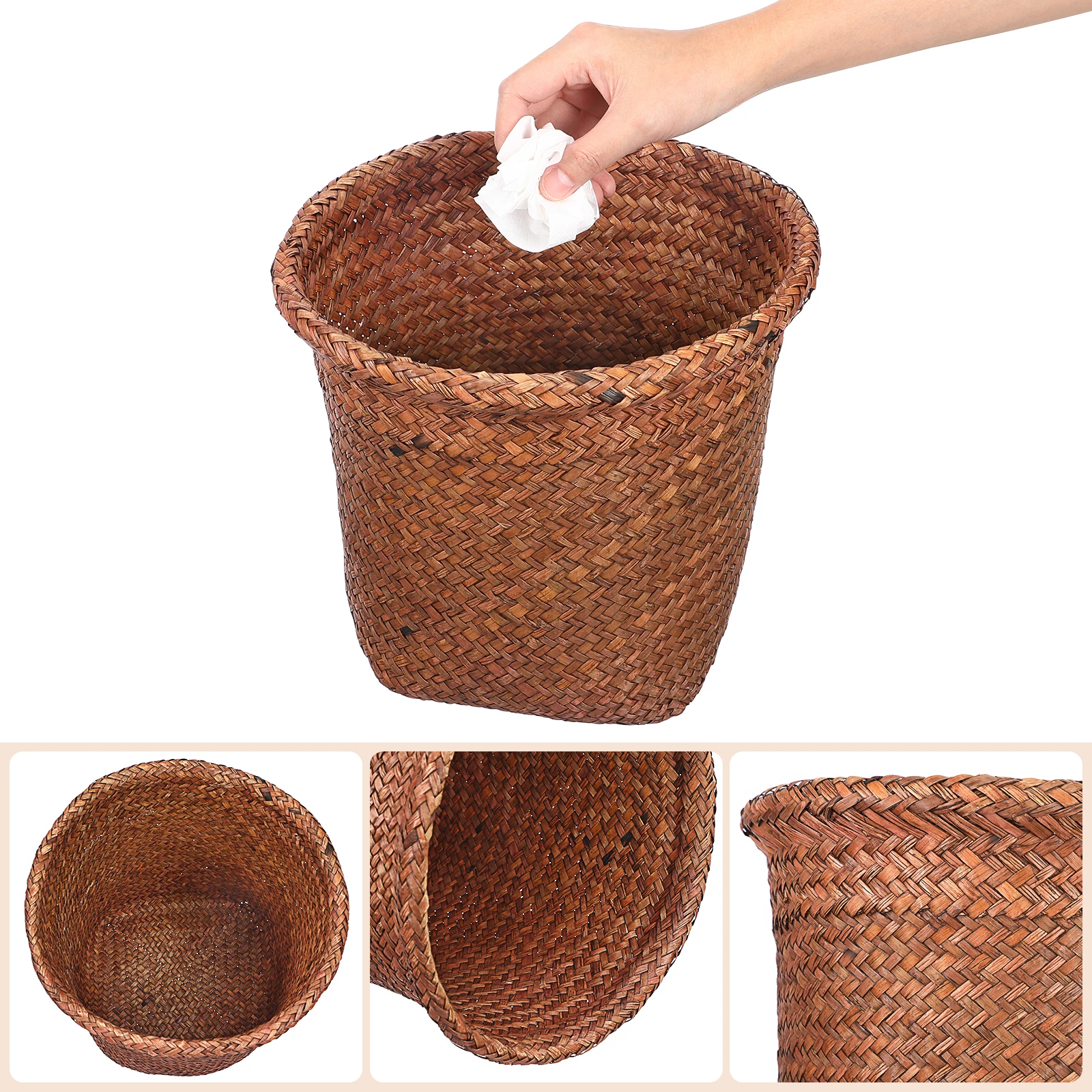 

Storage Basket Living Room Trash Can Bedroom Garbage Household Woven Waste Decorative Bins Kitchen Little Bracket