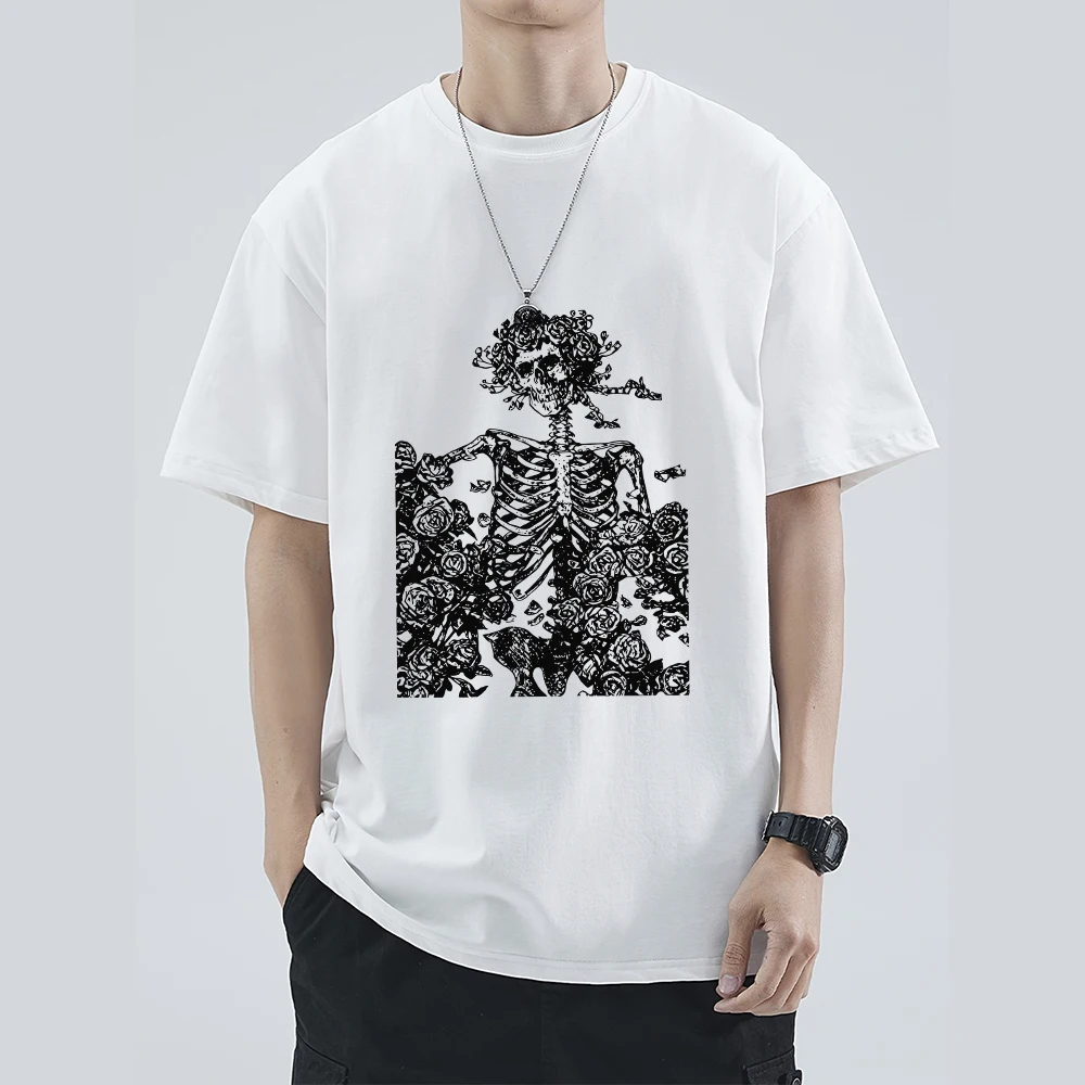 Men T-shirts 2023 Summer Streetwear High Street Gothic Skull T-shirt Loose Oversized Short-sleeved T-shirt Dark Anime Men Y2k To