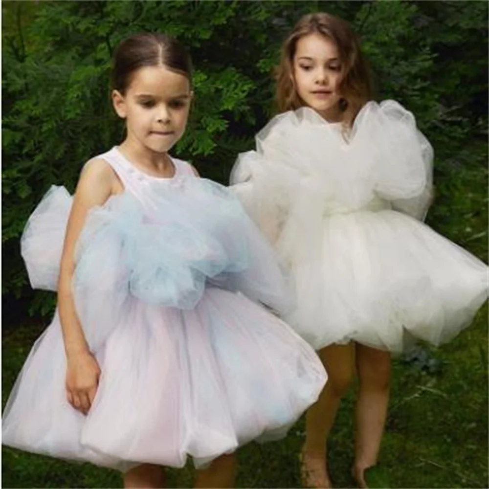 Children's Fluffy Dress 2024 Spring New Mesh Bow Girl's Dress aline Princess Dress