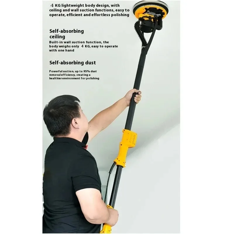 1200W Brushless Wall Sander Self-Priming Feature Long Rod Dual LED Lights Putty Plaster Polishing Machine with Sandpaper