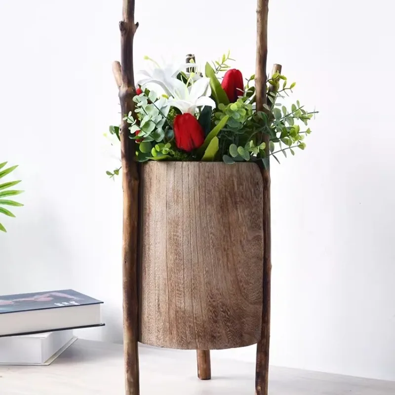 Modern Wooden Vase for Home Decor, Minimalist Solid Wood Flower Vase & Living Room Centerpiece, Handcrafted TV Stand Decoration