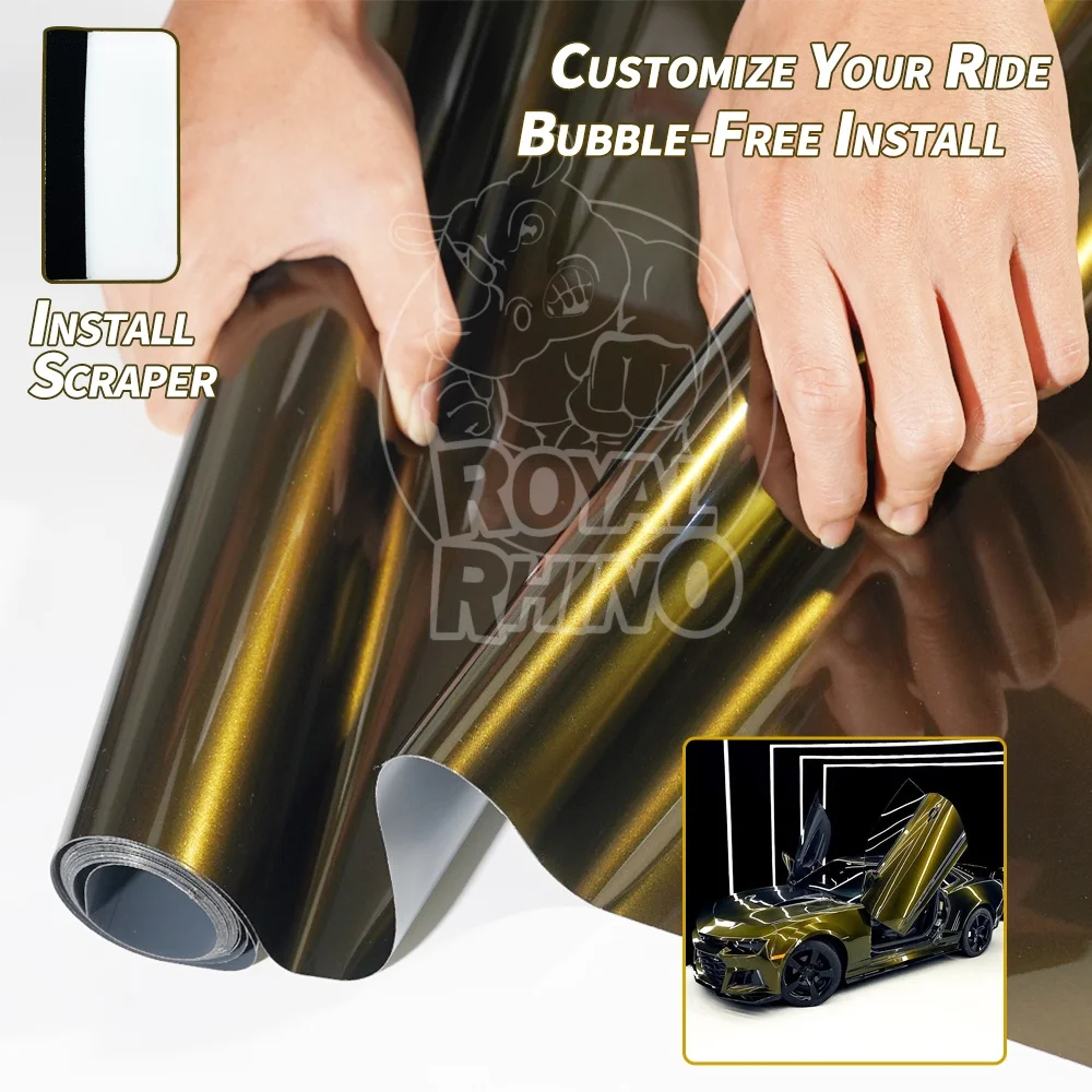 

PET Covering Metallic Midnight Gold wrapping film High Glossy Self-adhesive Vinyl wrap for Motorcycle Scooter Car Decal Wrapping
