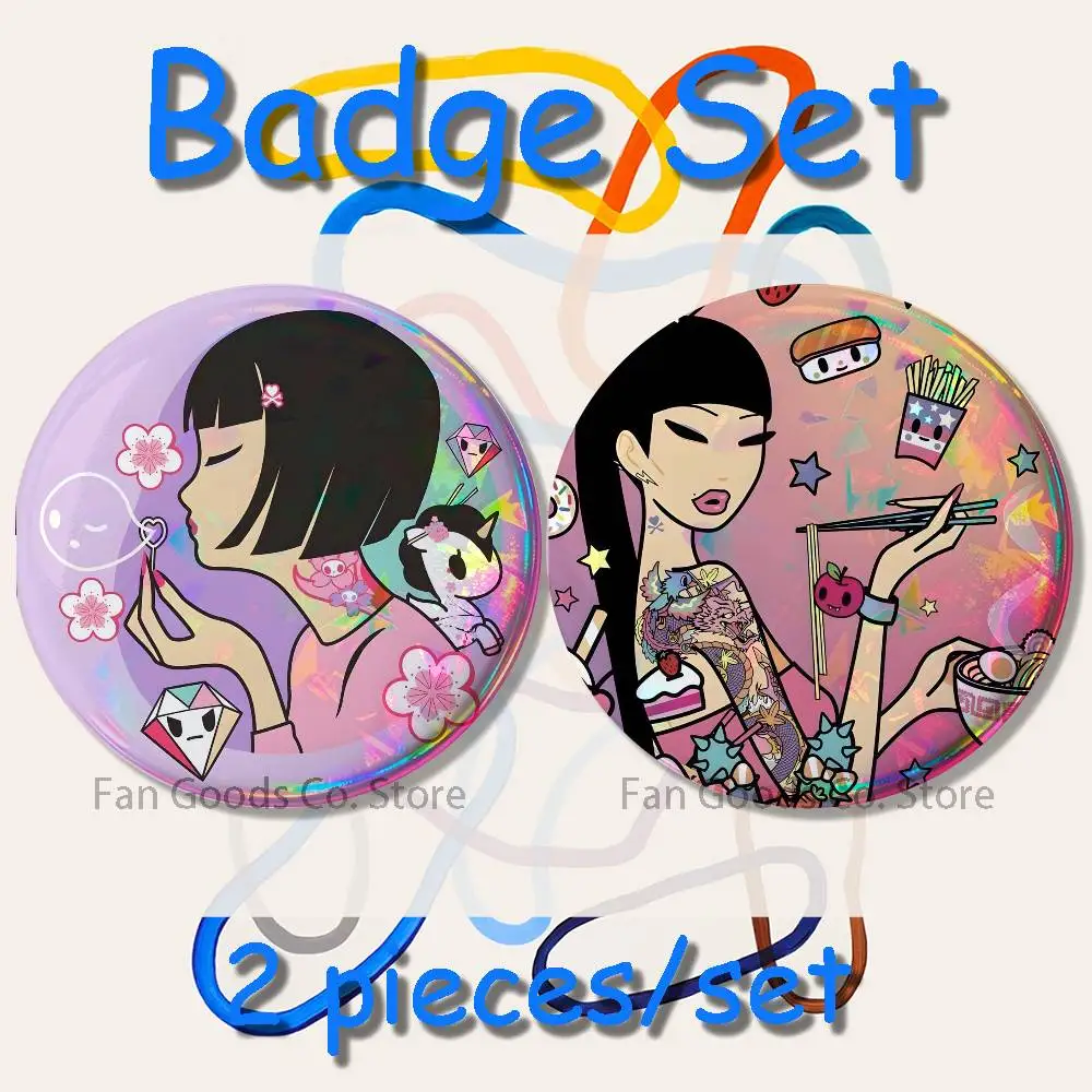 Kawaii T-Tokidoki 2-teiliges Set, Anstecknadeln, Rucksack, Kleidung, Schmuck, Accessoires, Cartoon, runde Brosche, Button-Abzeichen, Fans-Kollektion, Geschenke – Detail 12
