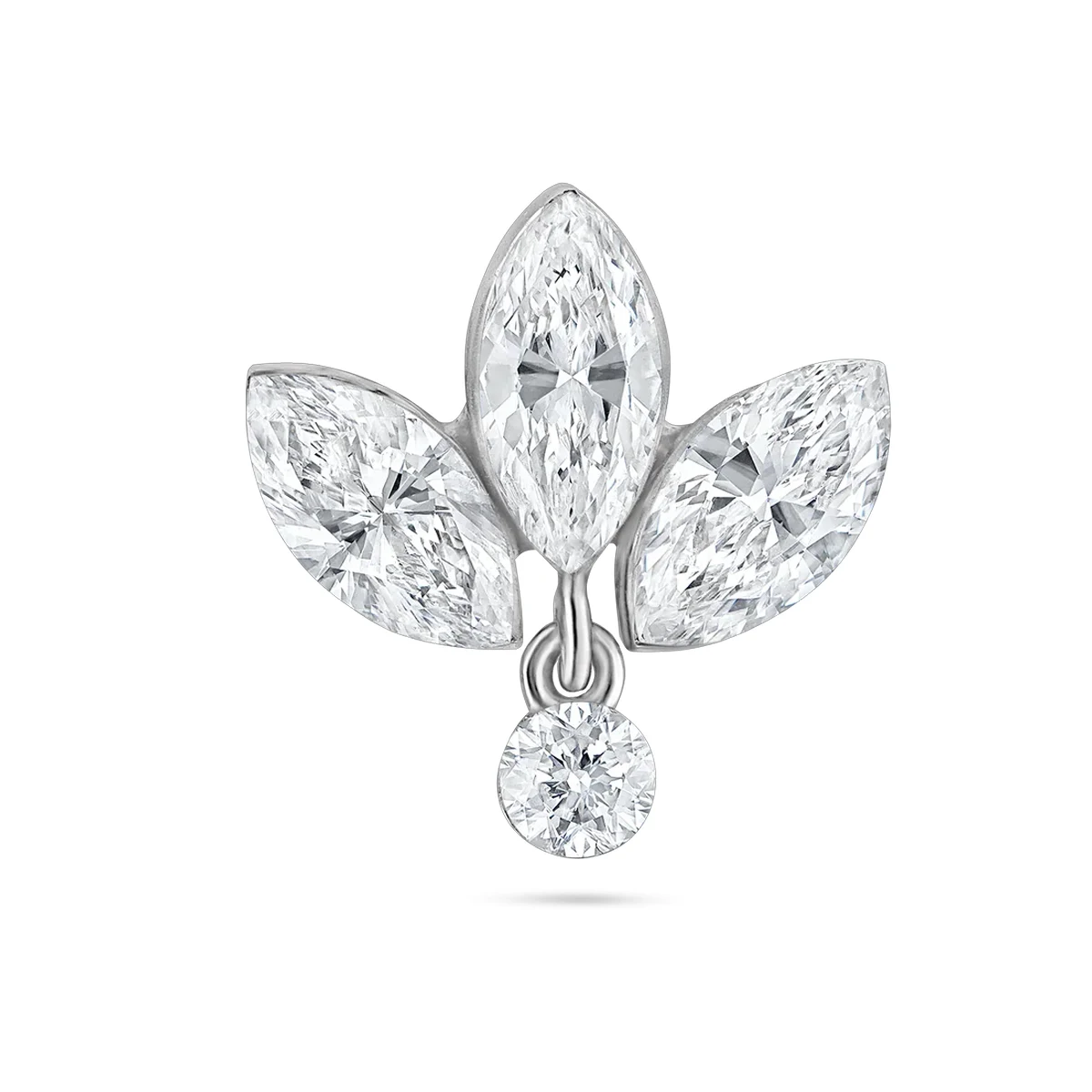Marquise Lab Created Diamond Single Earring Invisible Setting Style 9K/14K/18K Gold Lab Grown Diamond Threaded Stud Earring