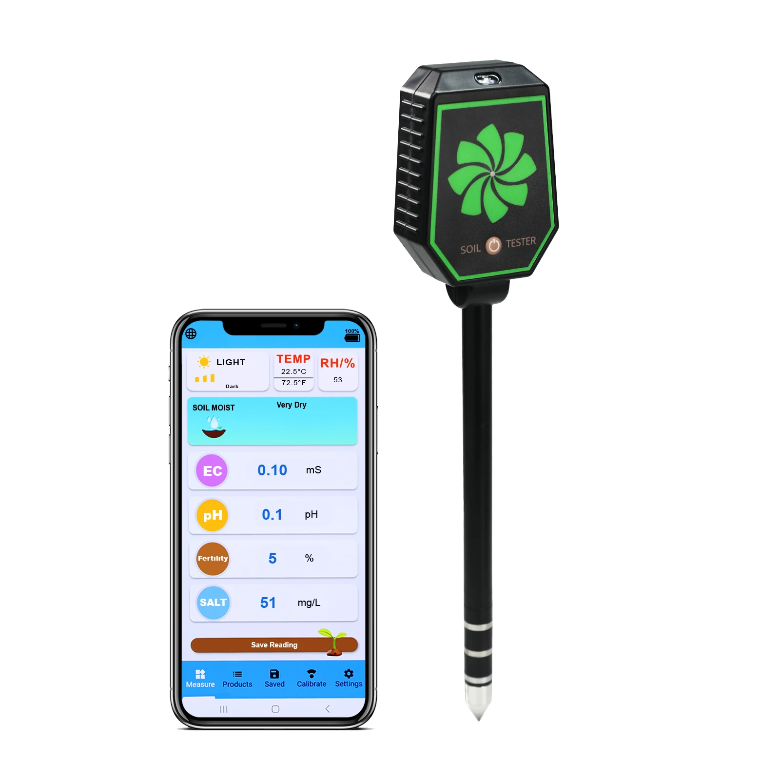 

High Precision 8-in-1 Soil Moisture Meter PH EC Fertility Salt Temperature Air Humidity Tool Smart Soil Tester