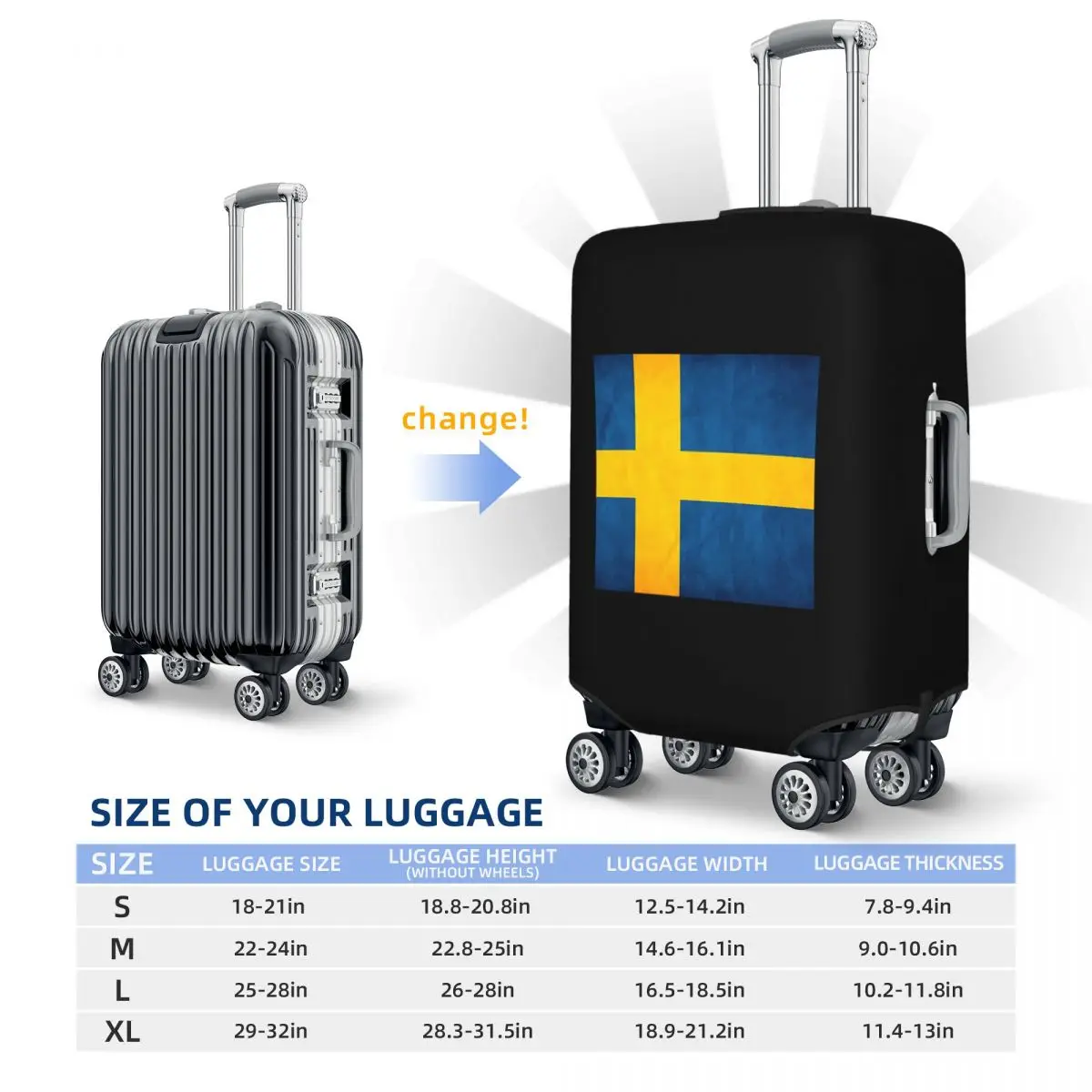 Capa protetora para mala com bandeira sueca da Suécia, capa elástica para bagagem de viagem para 18 a 32 polegadas
