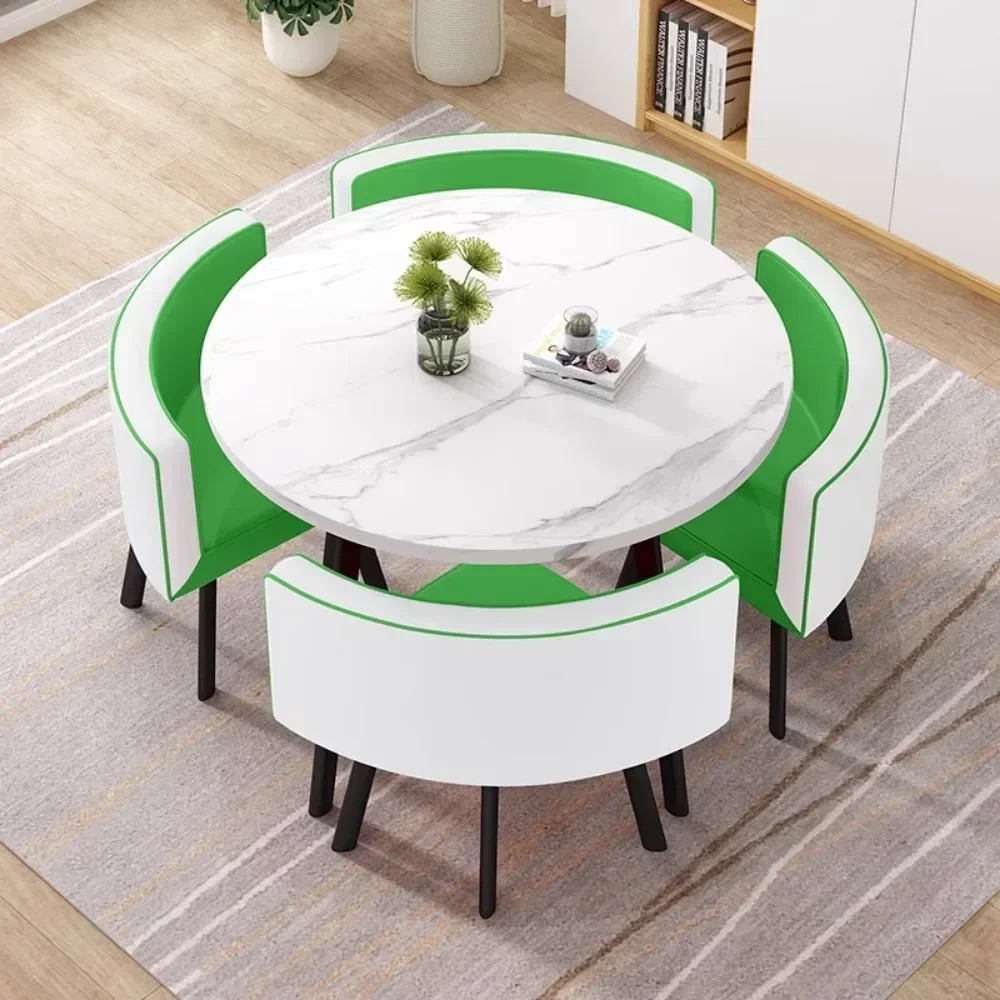 Juego de mesa de comedor de oficina de diseño, 4 sillas, estudio, apartamento, ahorro de espacio