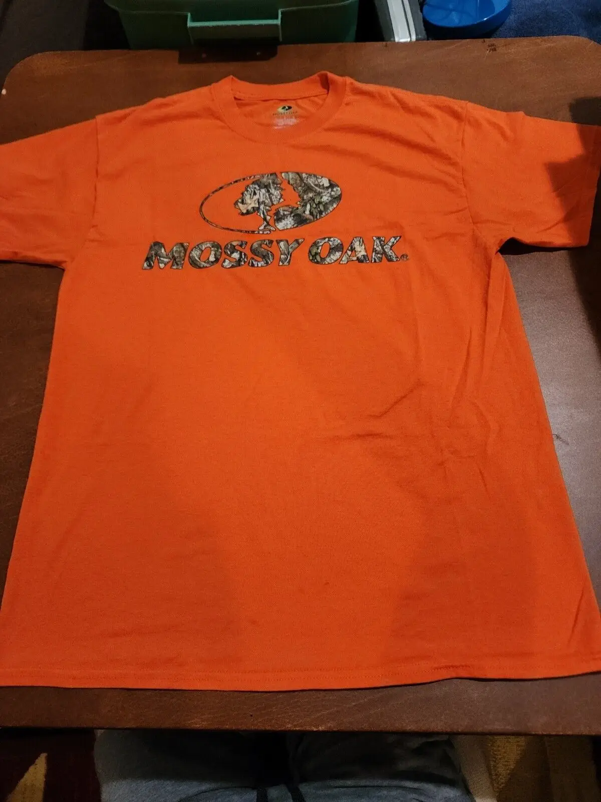 Mossy Oak Men's LARGE Bright Orange Camo Logo T-SHIRT EUC. B34