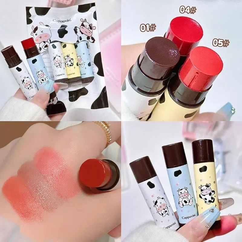 Zestaw balsamów do ust Baby Cow Moisture Tinted Lipstick Długotrwała nawilżająca odżywcza pomada do ust Czerwony odcień Błyszczyk Owocowa pielęgnacja ust