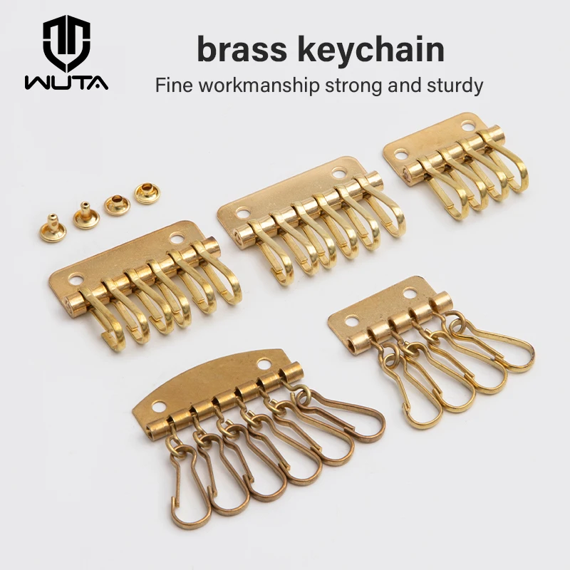 WUTA Solid Brass Wallet Key Row 4/6 Hooks Metal Key Holders Hardware Rivet Hook Keyring Key Chain DIY Leather Craft Accessories