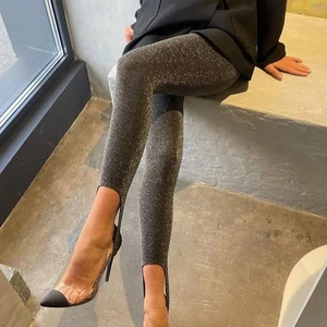 طماق حريرية لامعة للنساء السراويل محبوكة عالية تمتد ضيق القدم أحادية اللون أزياء جديدة أعلى 12 مبيعات السراويل الشفافة اللامعة - No2