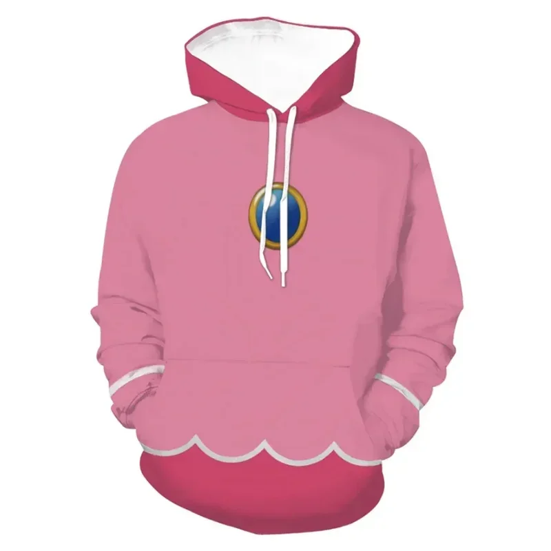 Women Princess Peach Cosplay Costume Men Hoodie 3D Printed Hooded Sweatshirt Casual T-Shirt Streetwear Outfits Halloween Suit MN