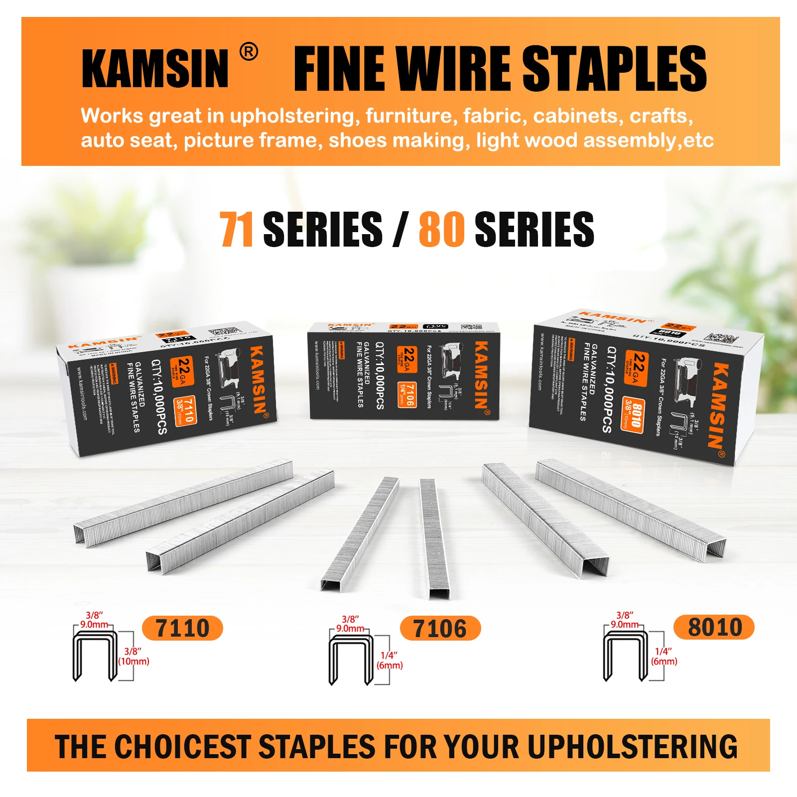 KAMSIN KN7116S 22 Gauge Pneumatic Upholstery Stapler, Comes with 7106/7110 Fine wire staples