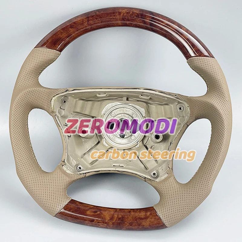 Wood Wooden D-Shape Steering Wheel With Leather Cover For Benz S Class W220 1998 2005 Replacement Part