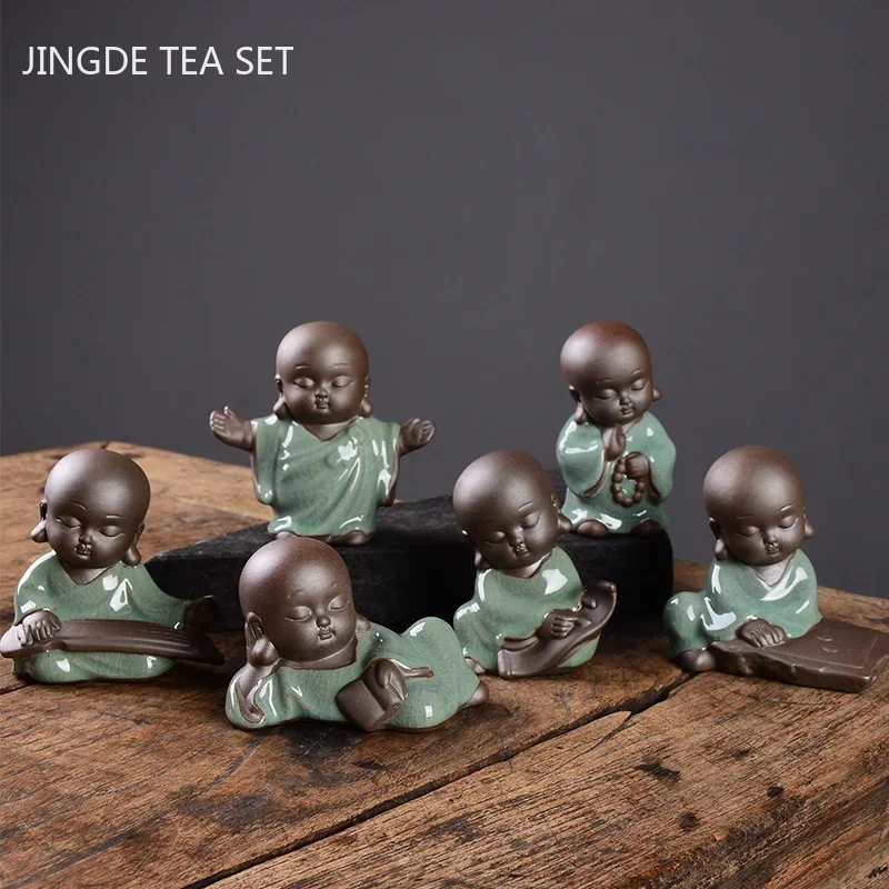 Creativity Purple Clay Tea Pet Ornaments Small Monk Statue Handmade Tea Figurine Boutique Tea Set Decoration Accessories Crafts