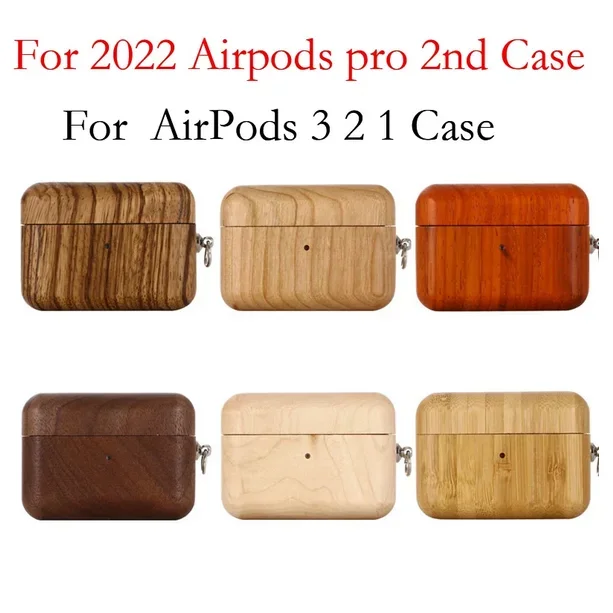 

Cover For 2022 Airpods pro 2nd Case Wood Bamboo Anti-fall Cover For AirPods 3 2 1 Case Accessories Wireless Earphone With hook