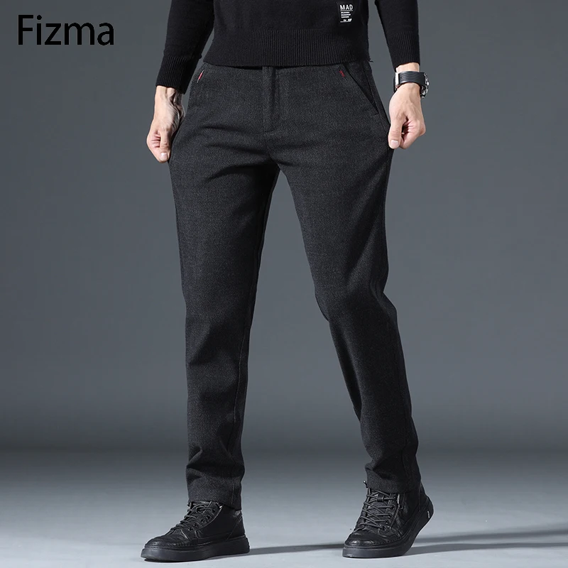 Fizma, ropa para hombre, pantalones para hombre, novedad de otoño en pantalones rectos sueltos informales para hombre, pantalones formales de talla grande de algodón grueso para invierno para hombre