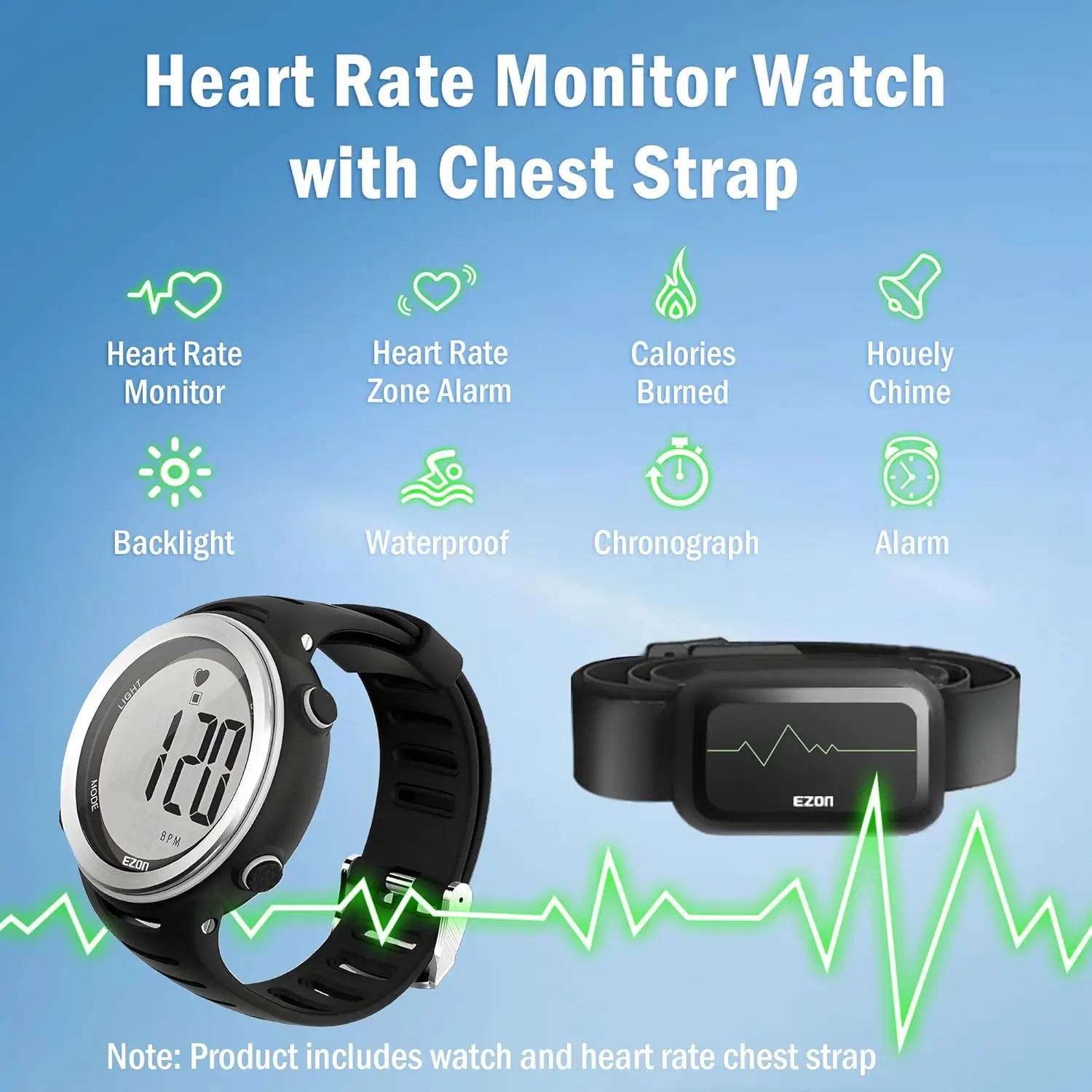 Heart Rate Monitor Sports Watches 50M Waterproof Digital Wireless Fitness Cycling Chest Strap with Watch Bike Accessories