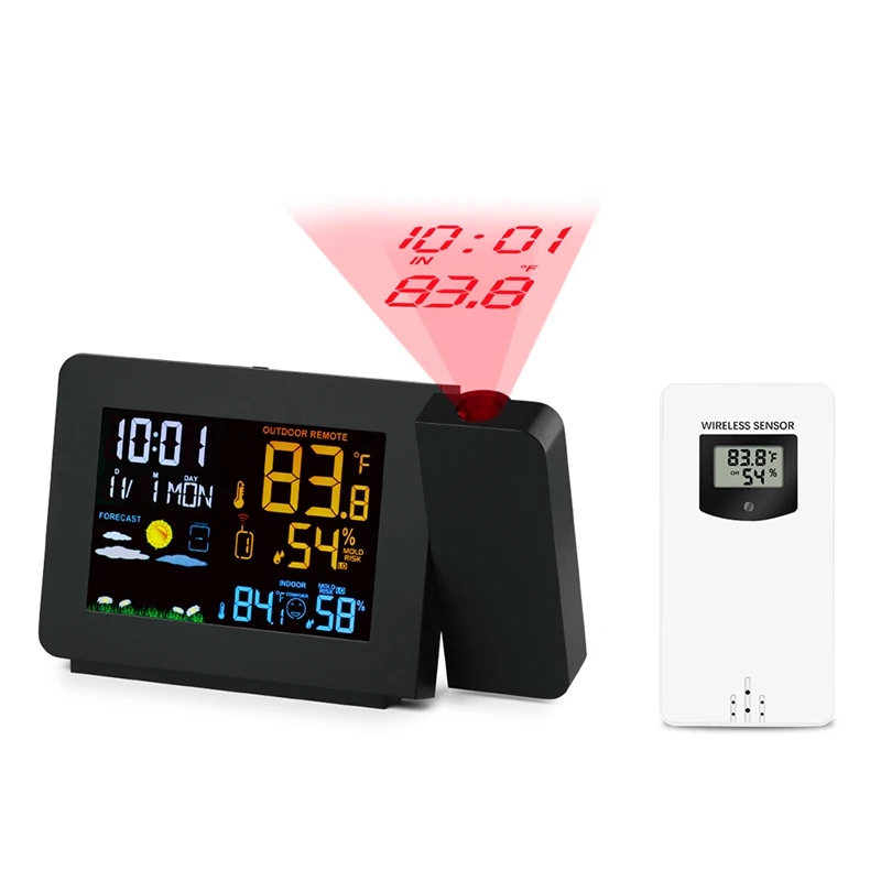 HOT SALE PT3391 Projection Clock Weather Station With Temperature Sensor Colorful LCD Display Weather Forecast