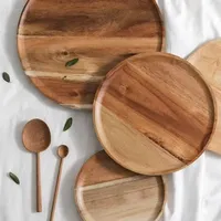 10/15/20/25cm Wooden Round Serving Platter Tray Retro Wood Pizza Salad Plate Fruit Dessert Tray Bread Cake Container Snacks Dish