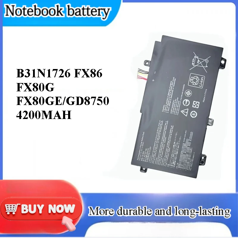 for ASUS FX95G B31N1726 FX86 FX80G FX80GE GD8750 Laptop Battery Replacement High Capacity Rechargeable Li-ion Power Supply