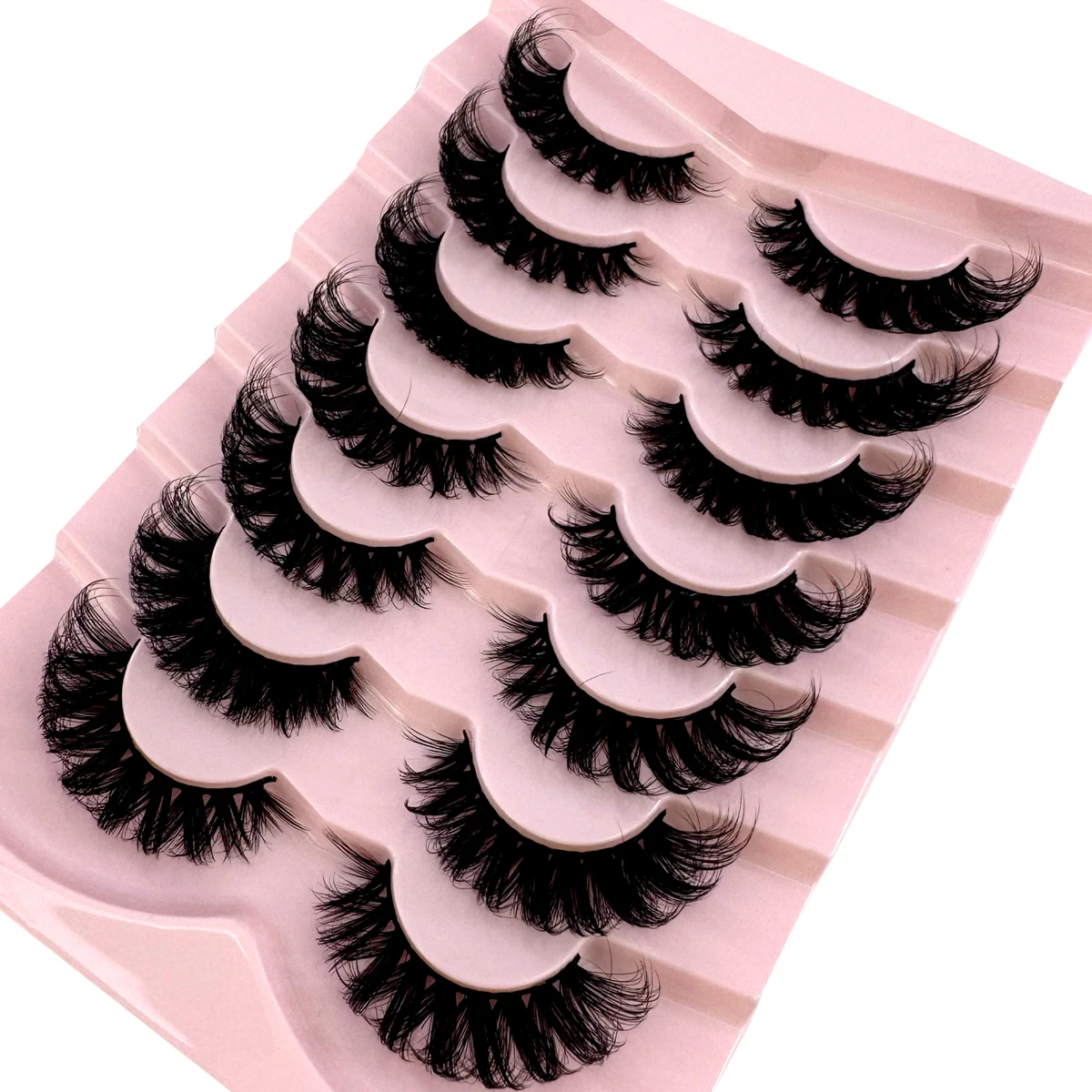 HBZGTLAD7 Pairs Natural False Lashes DD Curl Russian Lashes 3D Mink Eyelashes Reusable Fluffy Russian Strip Lashes Eyelashes Ext