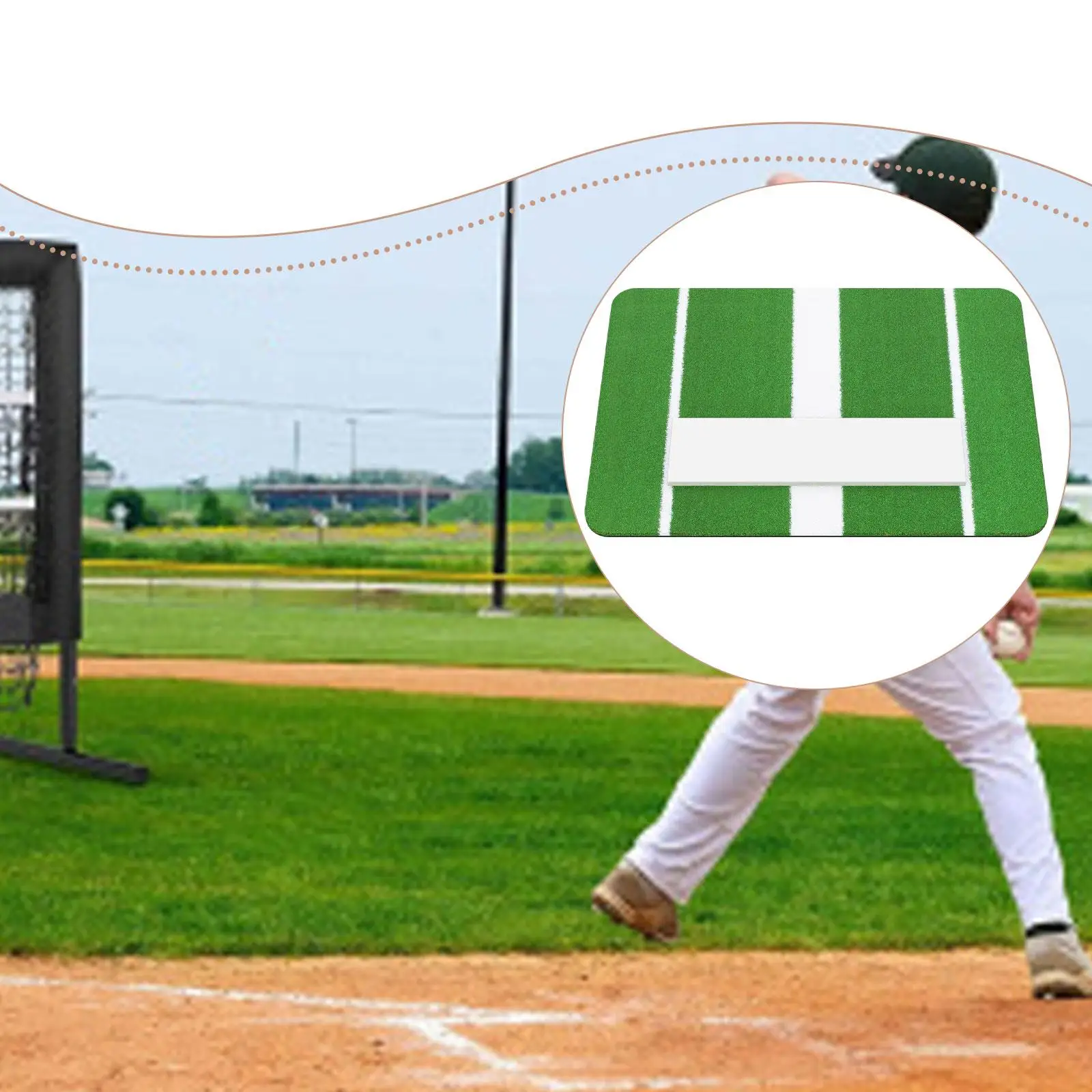 

Baseball Hitting Pitching Mat 60cmx91cm Accessories Multifunctional for Pitcher Batters Portable Green and White Anti Slip Pad