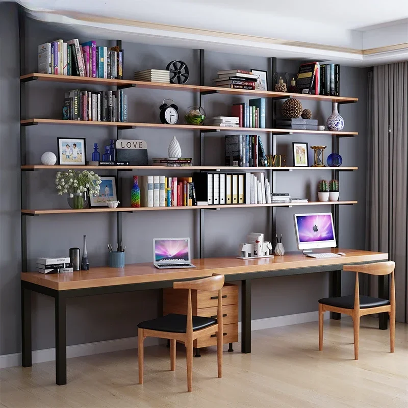 Simple solid wood desk and bookshelves