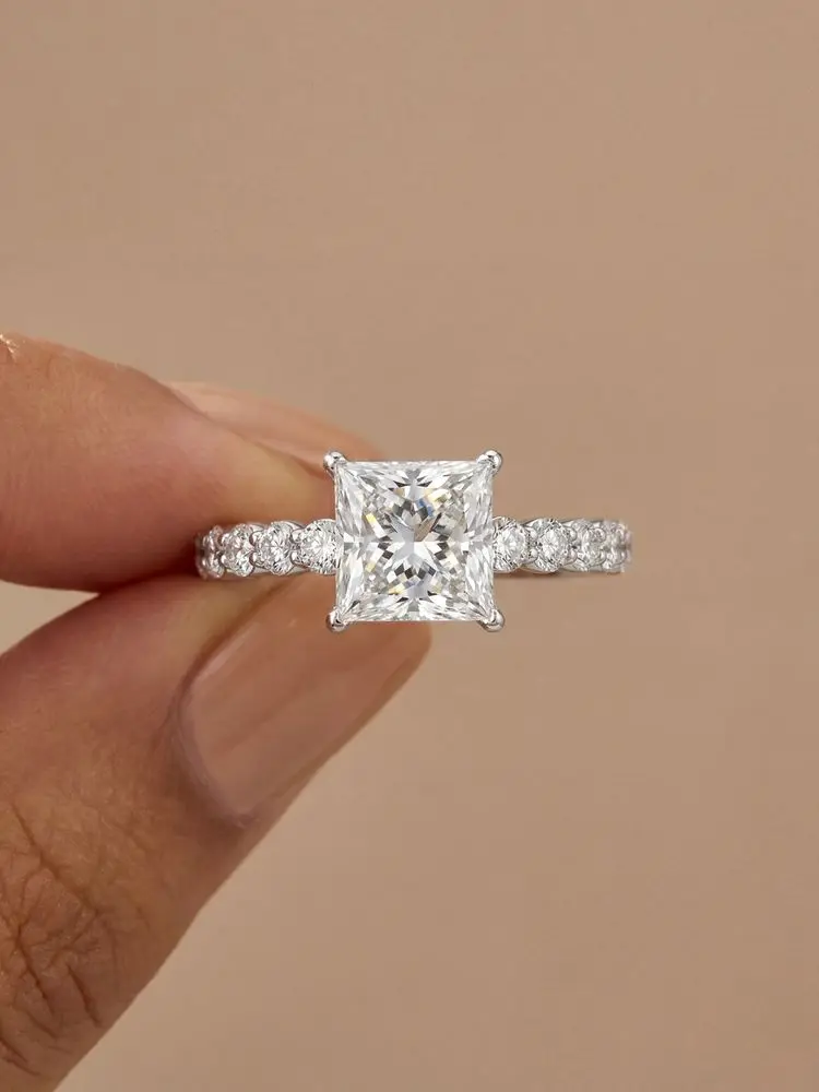 

Trendy Super Sparkling Square Cubic Zircon Rings for Women Silver Colour High Quality Female Accessories Wedding Party Jewelry