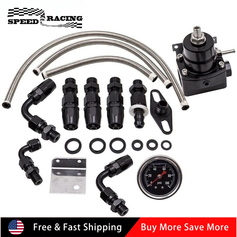 

Universal Aluminum Adjustable Fuel Pressure Regulator Kit 100psi Guage AN6 Fitting FPR-1005B